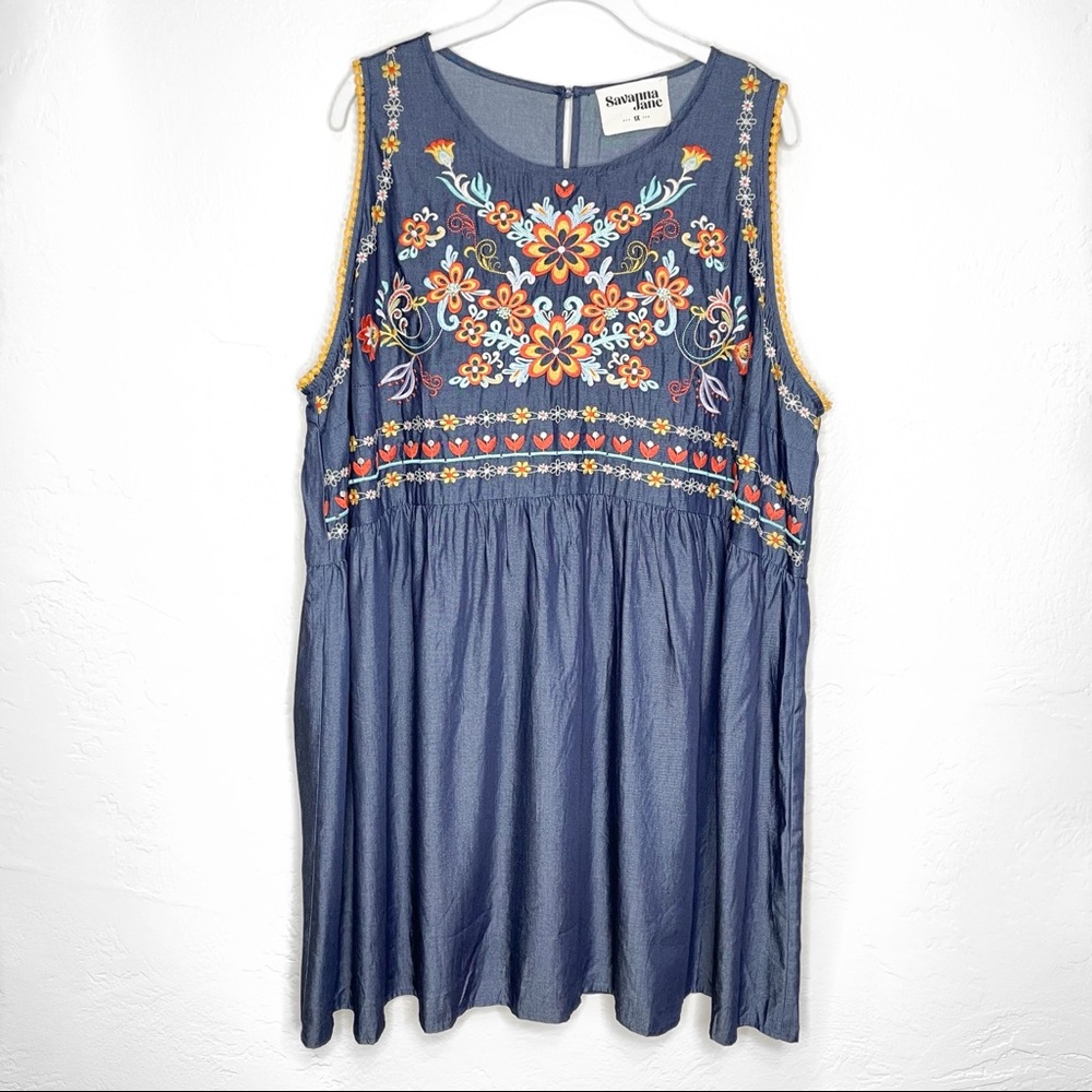 Savanna Jane Boho Embroidered Babydoll Dress - 1X